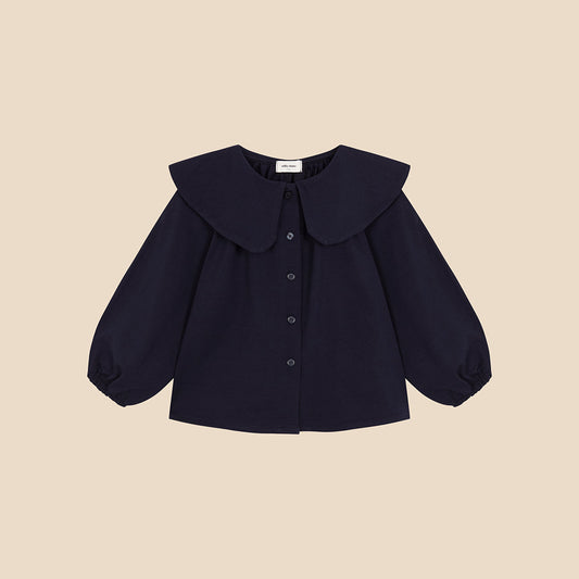 Lapel Collar Blouse Navy Knit