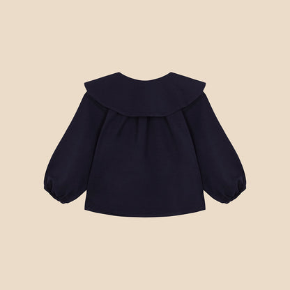 Lapel Collar Blouse Navy Knit