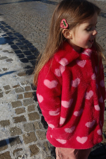 2 PACK HEART HAIR CLIPS - cherry