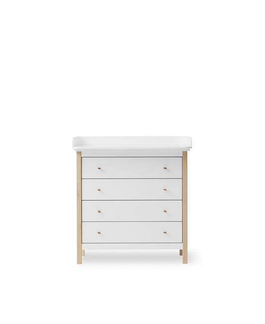 Wood nursery dresser 4 drawers, white/oak