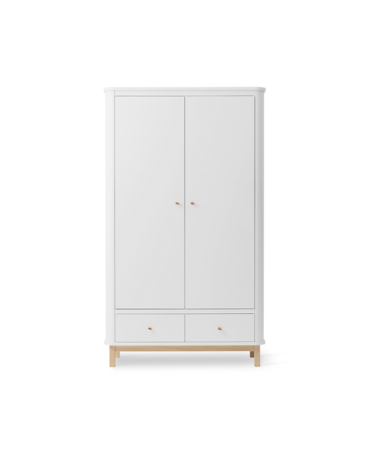 Wood wardrobe 2 doors, white/oak