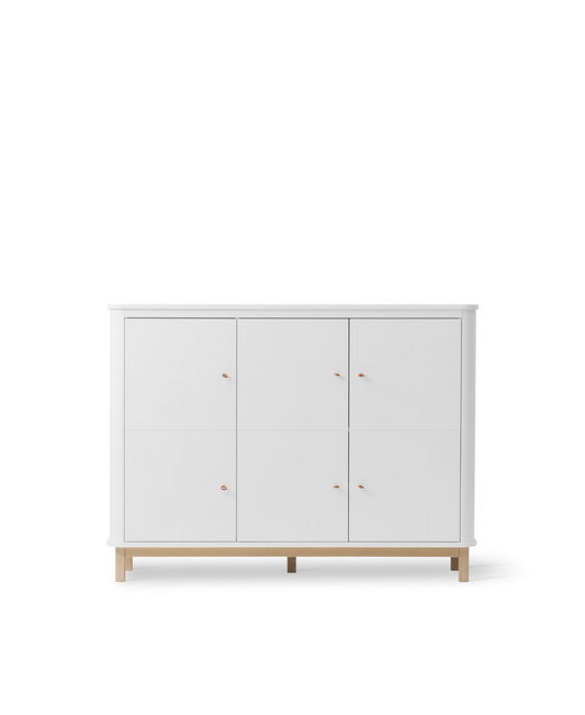 Wood multi cupboard 3 doors, white/oak
