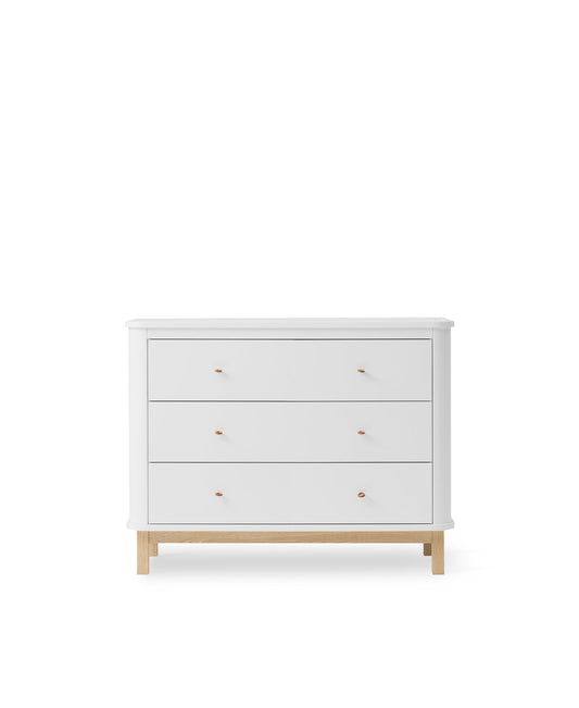 Wood dresser 3 drawers, white/oak