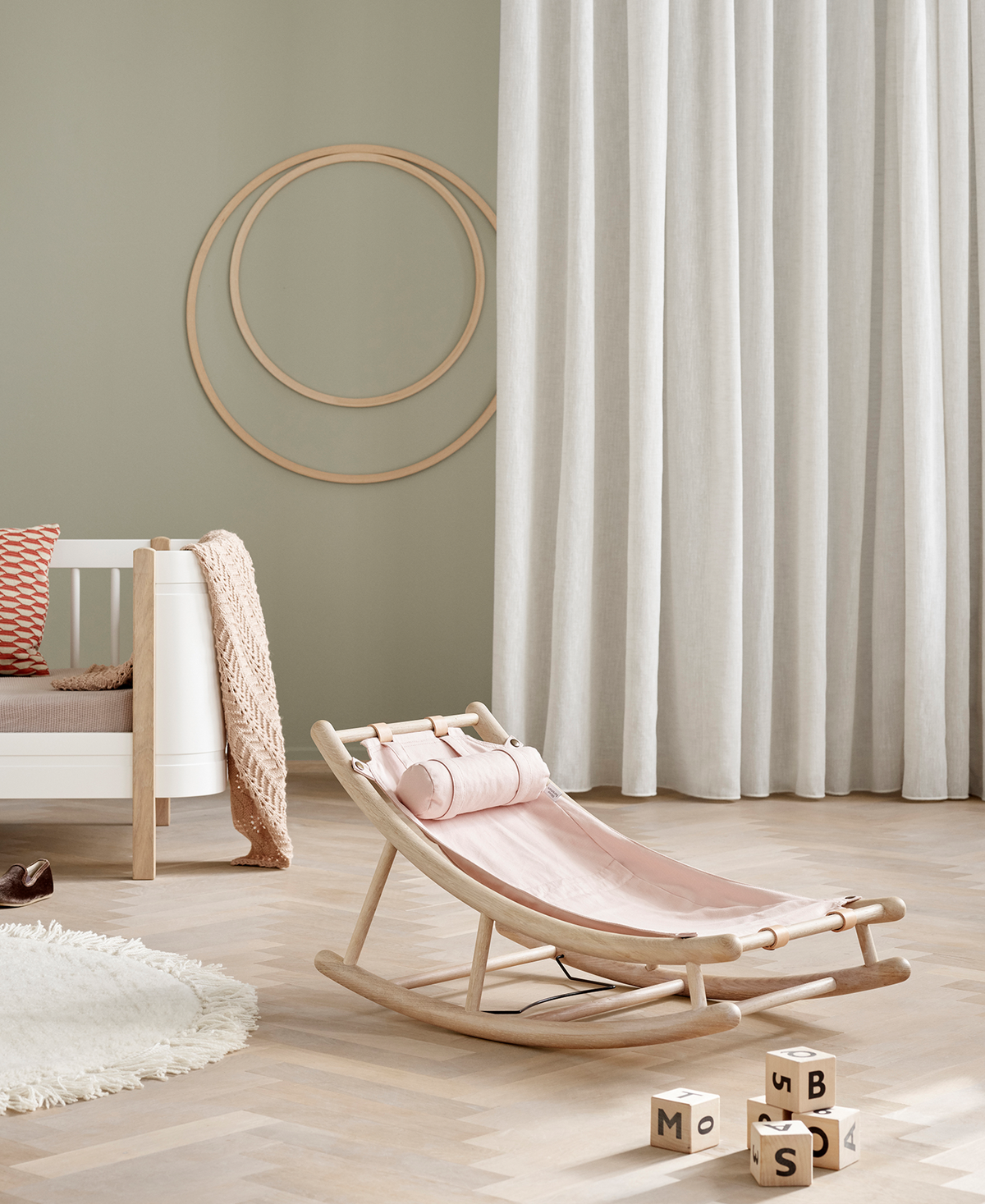 Wood toddler rocker, oak/rose