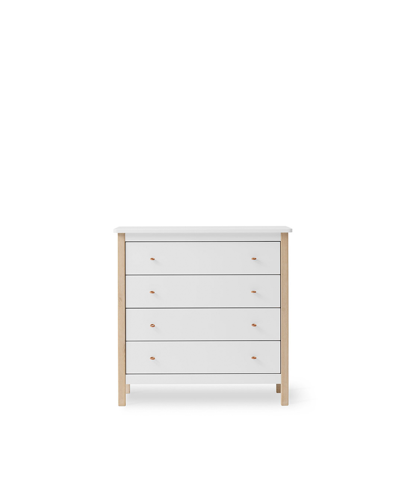Wood dresser 4 drawers, white/oak