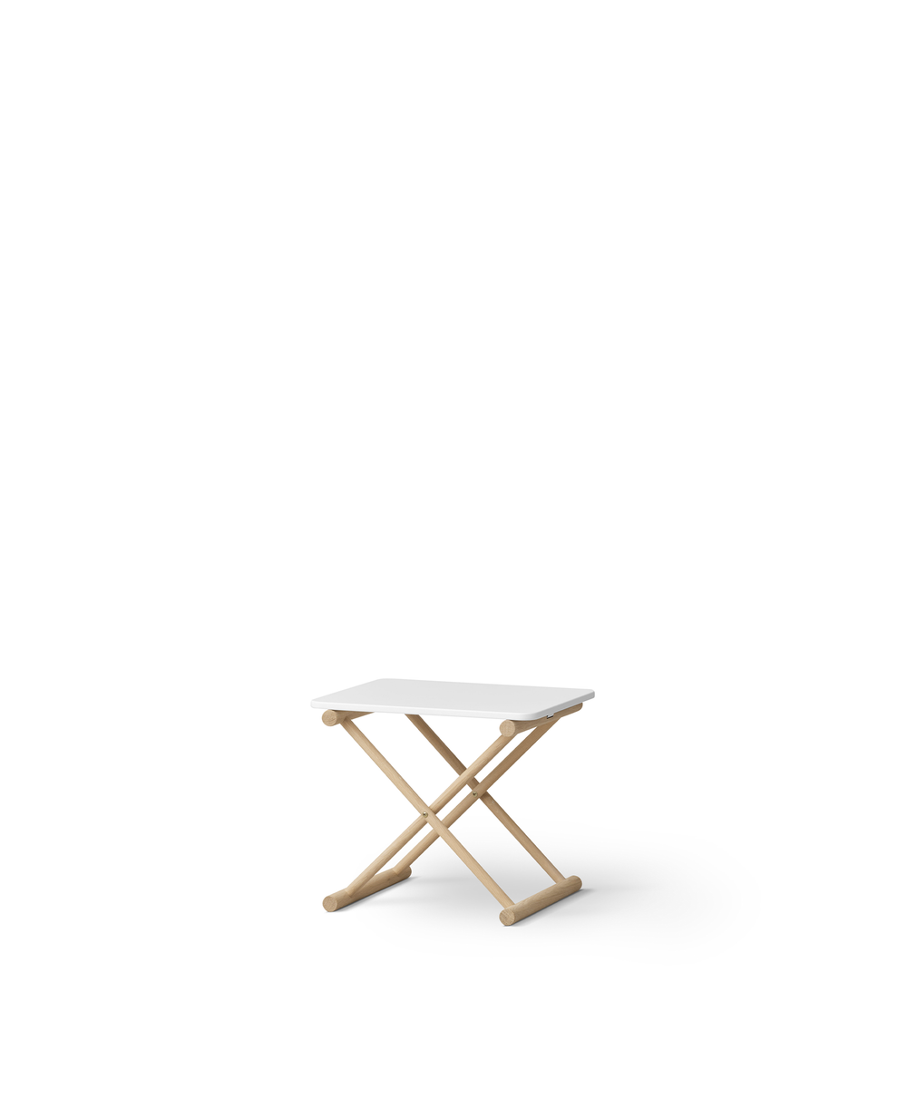 Camp bed table low, white/oak