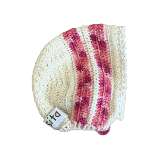 Classic Bonnet Off-white and Pink New Born