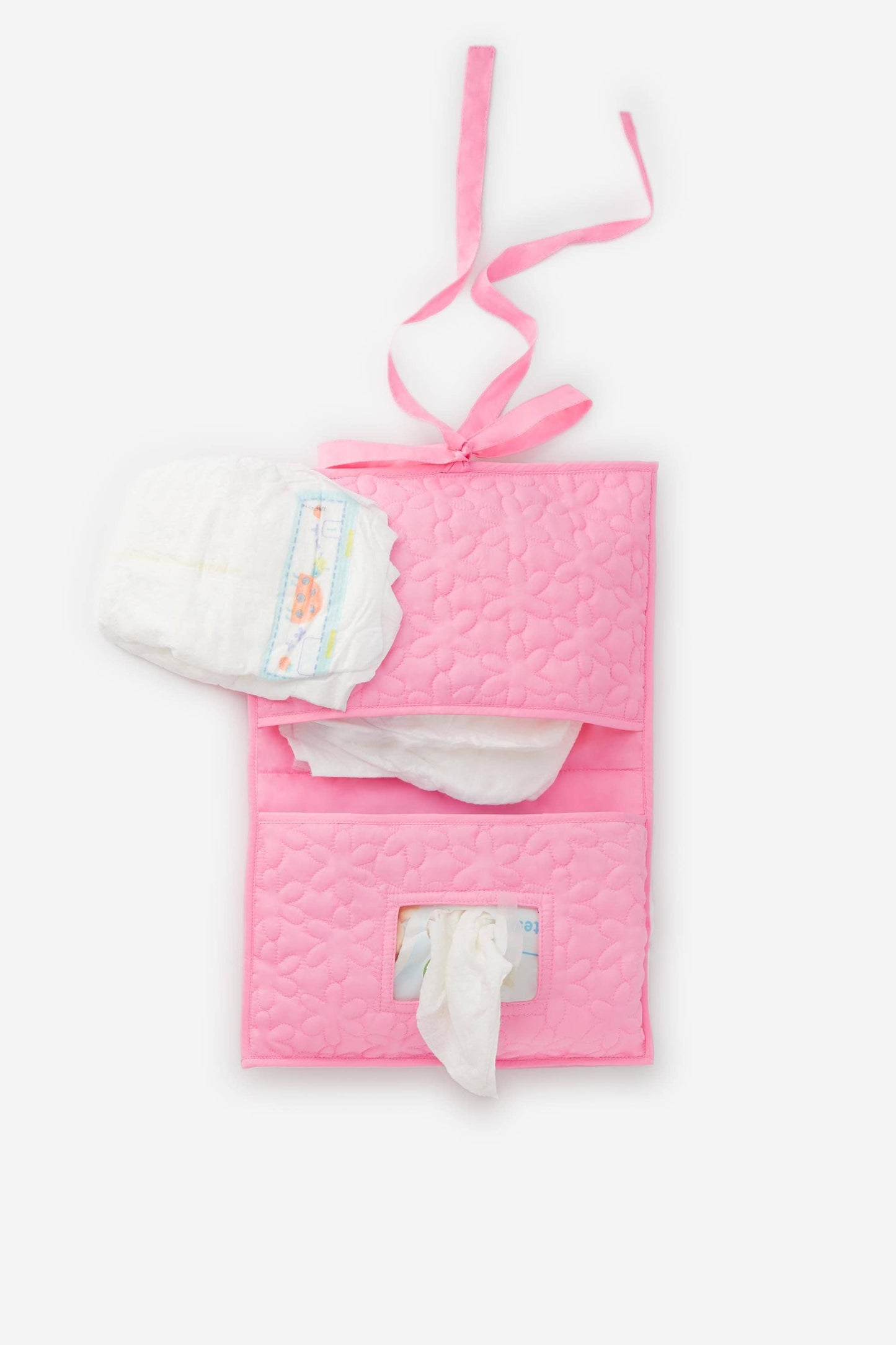 Quilted Nylon Diaper and Wipes Pouch Flowers