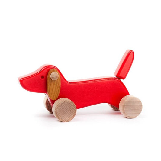 Small Dachshund on Wheels - Wooden Toy Dog