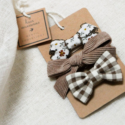 Flower, velvet and gingham hair clip set