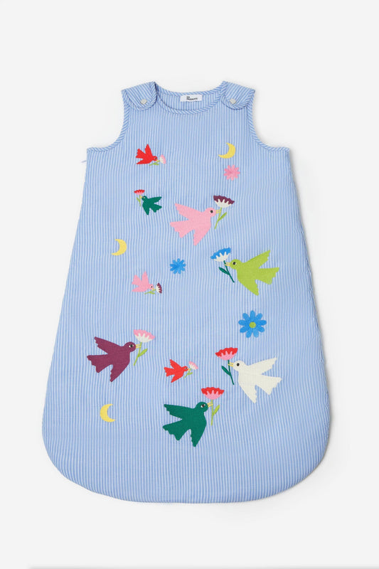 Sleeping Bag 6-18 Months - Multicolored Embroidered Cotton Birds