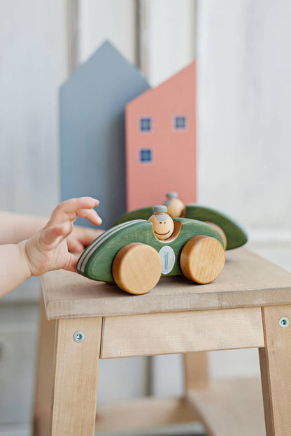 Handcrafted Birch Wood Green Race Car Toy