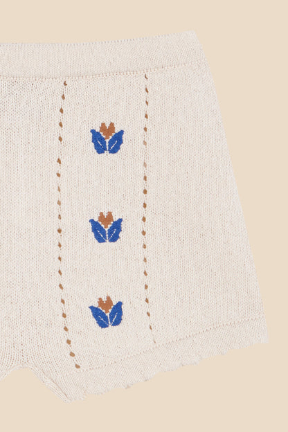 Shorts punto bordados flor niña