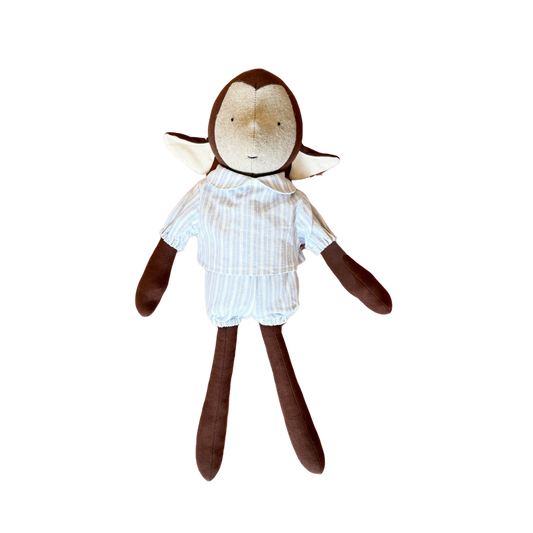 Monkey dark chocolate blue striped outfit