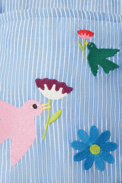 BED ORGANIZER - MULTICOLORED EMBROIDERED COTTON BIRDS