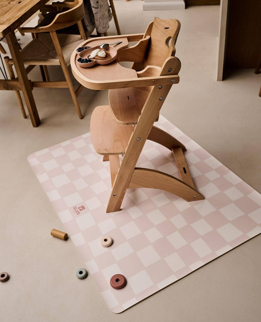 Vegan Leather High Chair Splat Mat Chess Pink Beige