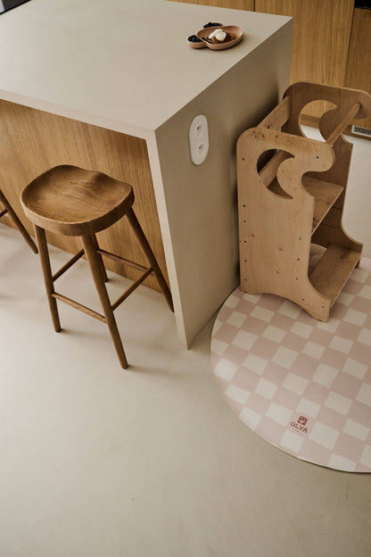 Vegan Leather High Chair Splat Mat Chess Pink Beige