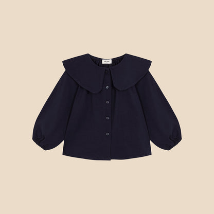 Lapel Collar Blouse Navy Knit