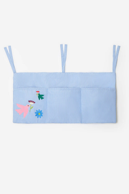 BED ORGANIZER - MULTICOLORED EMBROIDERED COTTON BIRDS