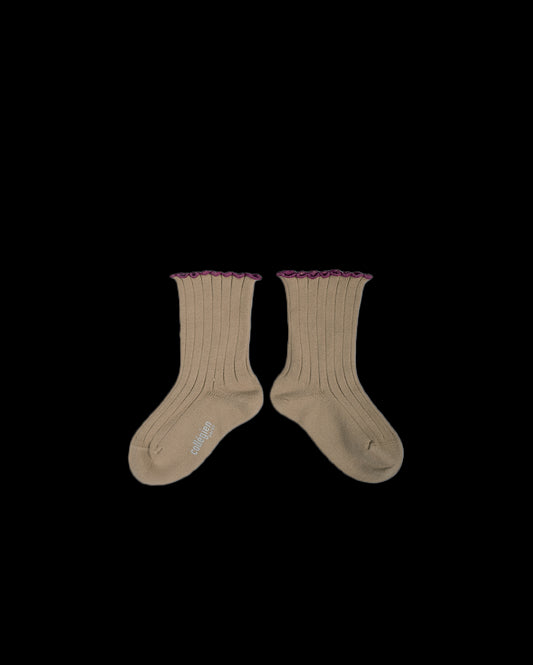 Delphine - Lettuce Trim Ribbed Socks - Petite Taupe
