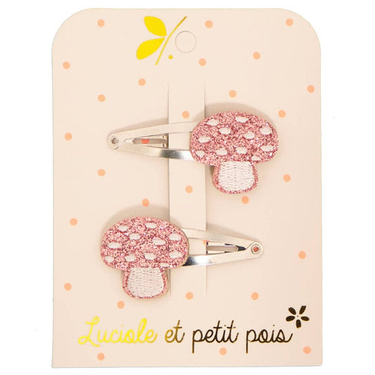 Raspberry mushroom hair clips (pair)