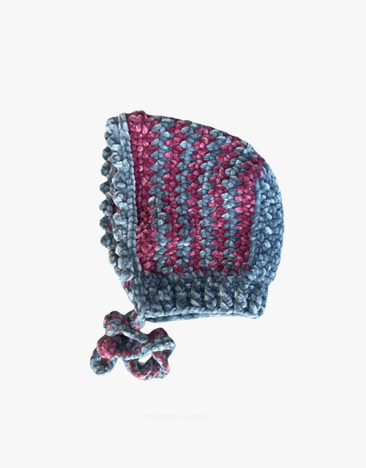 Velvet Bonnet in Blue - Pink
