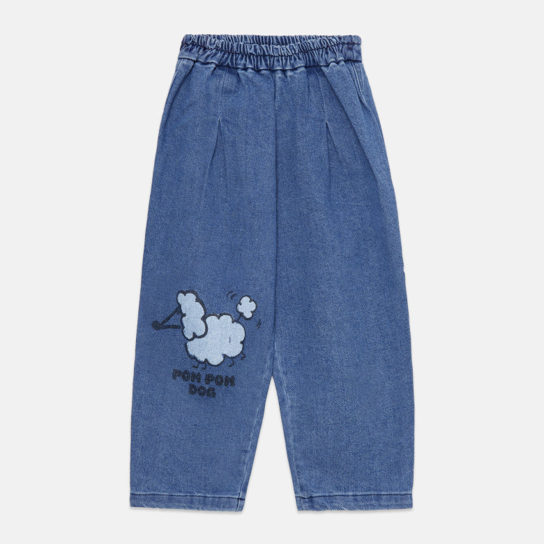 Pom pom dog denim pants