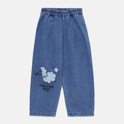 Pom pom dog denim pants