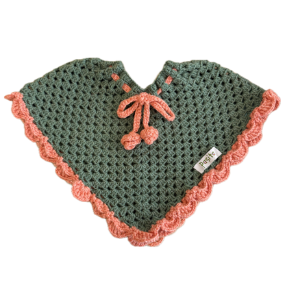 Poncho - Green & Coral Wool